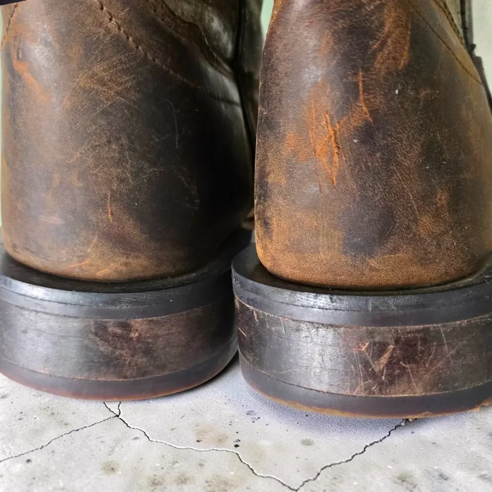 Old West Embroidered Cowboy Boots Brown Western Round Leather Fancy Stitch 3.5